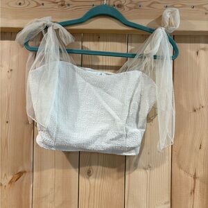 Elegant White Sheer Bow Sleeve Top